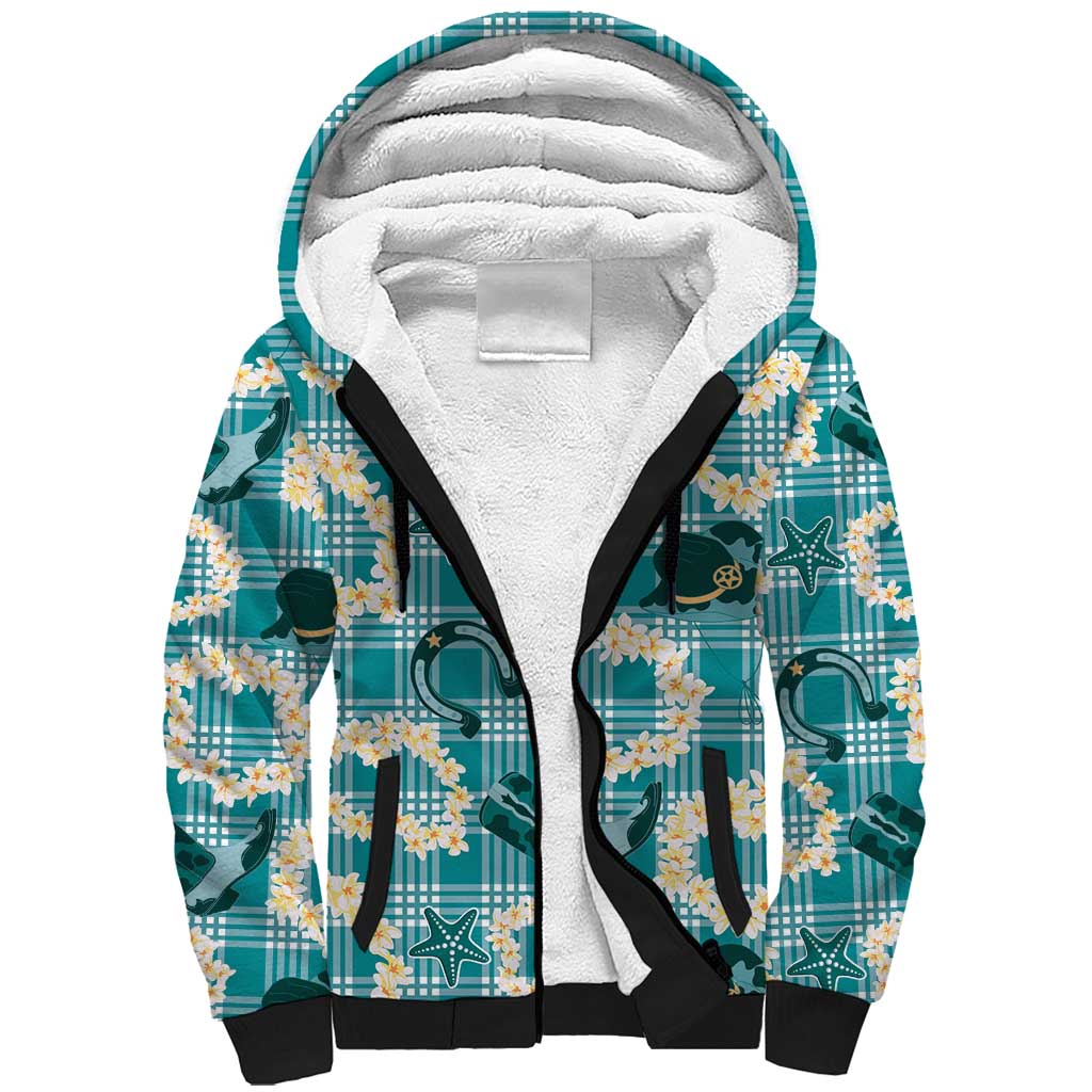 Aloha Hawaii Paniolo Teal Palaka Sherpa Hoodie Coastal Rodeo LT7 Unisex Teal - Polynesian Pride