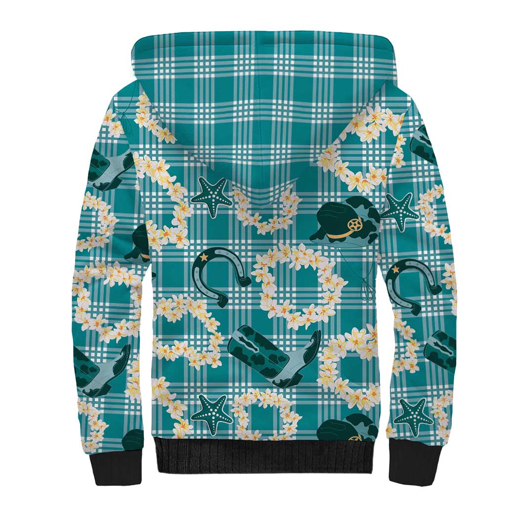 Aloha Hawaii Paniolo Teal Palaka Sherpa Hoodie Coastal Rodeo LT7 - Polynesian Pride