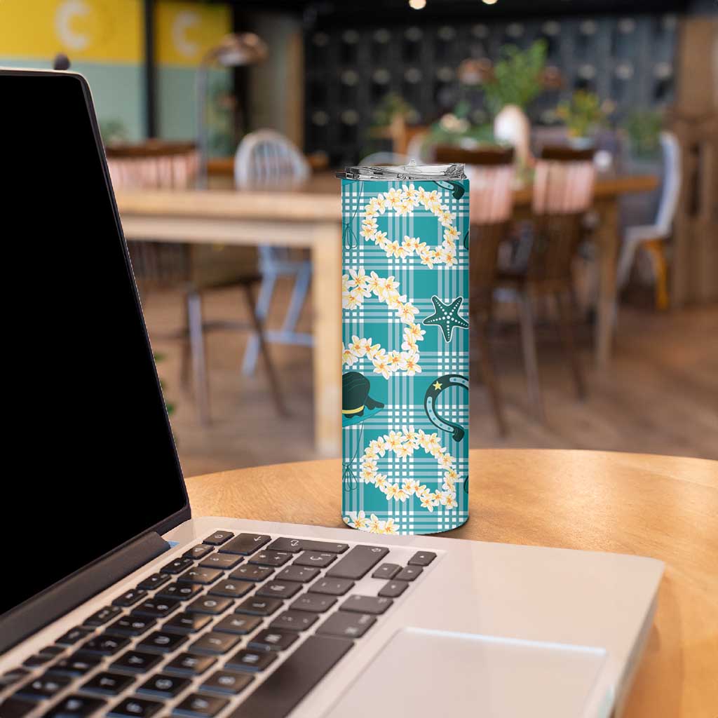 Aloha Hawaii Paniolo Teal Palaka Skinny Tumbler Coastal Rodeo - Polynesian Pride