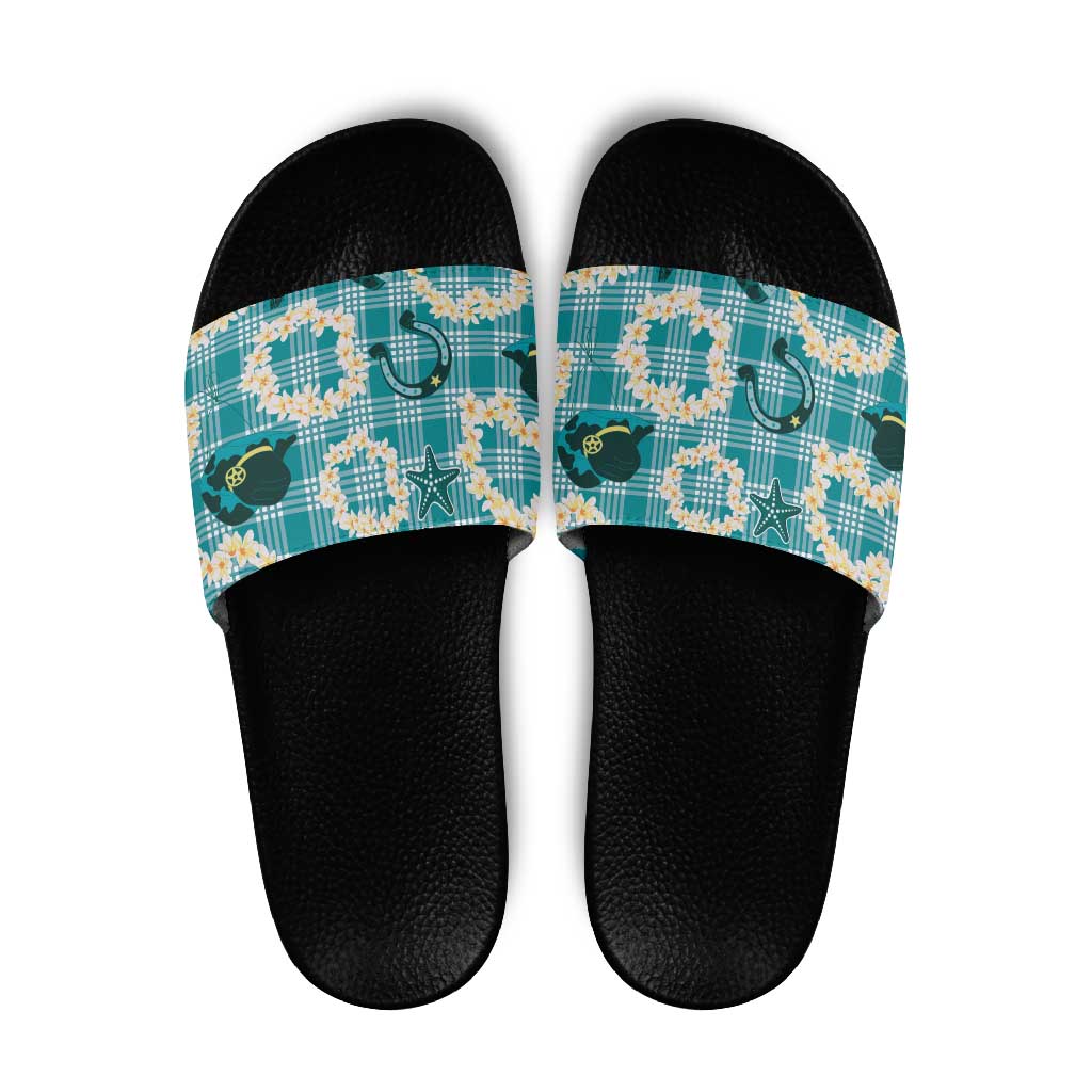 Aloha Hawaii Paniolo Teal Palaka Slide Sandals Coastal Rodeo LT7 Teal - Polynesian Pride