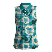Aloha Hawaii Paniolo Teal Palaka Women Sleeveless Polo Shirt Coastal Rodeo LT7 Female Teal - Polynesian Pride