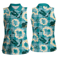 Aloha Hawaii Paniolo Teal Palaka Women Sleeveless Polo Shirt Coastal Rodeo LT7 - Polynesian Pride