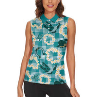 Aloha Hawaii Paniolo Teal Palaka Women Sleeveless Polo Shirt Coastal Rodeo LT7 - Polynesian Pride