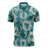 Aloha Hawaii Paniolo Teal Palaka Zipper Polo Shirt Coastal Rodeo LT7 Teal - Polynesian Pride