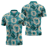 Aloha Hawaii Paniolo Teal Palaka Zipper Polo Shirt Coastal Rodeo LT7 - Polynesian Pride