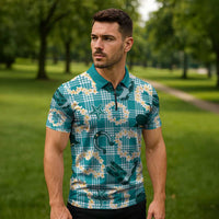 Aloha Hawaii Paniolo Teal Palaka Zipper Polo Shirt Coastal Rodeo LT7 - Polynesian Pride