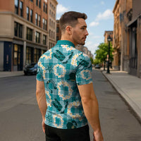 Aloha Hawaii Paniolo Teal Palaka Zipper Polo Shirt Coastal Rodeo LT7 - Polynesian Pride