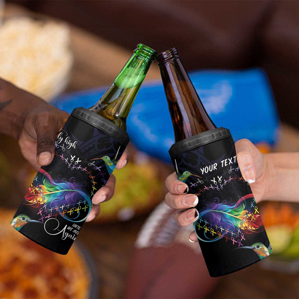 Polynesian Cancers Awareness 4 in 1 Can Cooler Tumbler Hummingbird - Fly High Until We Meet Again