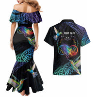 Polynesian Cancers Awareness Couples Matching Mermaid Dress and Hawaiian Shirt Hummingbird - Fly High Until We Meet Again LT7 - Polynesian Pride