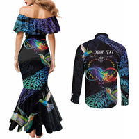 Polynesian Cancers Awareness Couples Matching Mermaid Dress and Long Sleeve Button Shirt Hummingbird - Fly High Until We Meet Again LT7 - Polynesian Pride