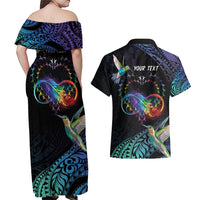 Polynesian Cancers Awareness Couples Matching Off Shoulder Maxi Dress and Hawaiian Shirt Hummingbird - Fly High Until We Meet Again LT7 - Polynesian Pride