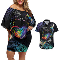 Polynesian Cancers Awareness Couples Matching Off Shoulder Short Dress and Hawaiian Shirt Hummingbird - Fly High Until We Meet Again LT7 Colorful - Polynesian Pride