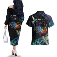 Polynesian Cancers Awareness Couples Matching Off The Shoulder Long Sleeve Dress and Hawaiian Shirt Hummingbird - Fly High Until We Meet Again LT7 - Polynesian Pride