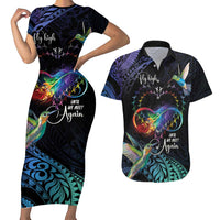 Polynesian Cancers Awareness Couples Matching Short Sleeve Bodycon Dress and Hawaiian Shirt Hummingbird - Fly High Until We Meet Again LT7 Colorful - Polynesian Pride