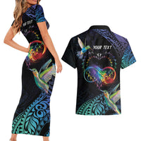 Polynesian Cancers Awareness Couples Matching Short Sleeve Bodycon Dress and Hawaiian Shirt Hummingbird - Fly High Until We Meet Again LT7 - Polynesian Pride