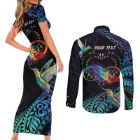 Polynesian Cancers Awareness Couples Matching Short Sleeve Bodycon Dress and Long Sleeve Button Shirt Hummingbird - Fly High Until We Meet Again LT7 - Polynesian Pride