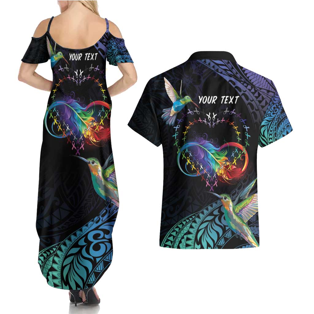Polynesian Cancers Awareness Couples Matching Summer Maxi Dress and Hawaiian Shirt Hummingbird - Fly High Until We Meet Again LT7 - Polynesian Pride