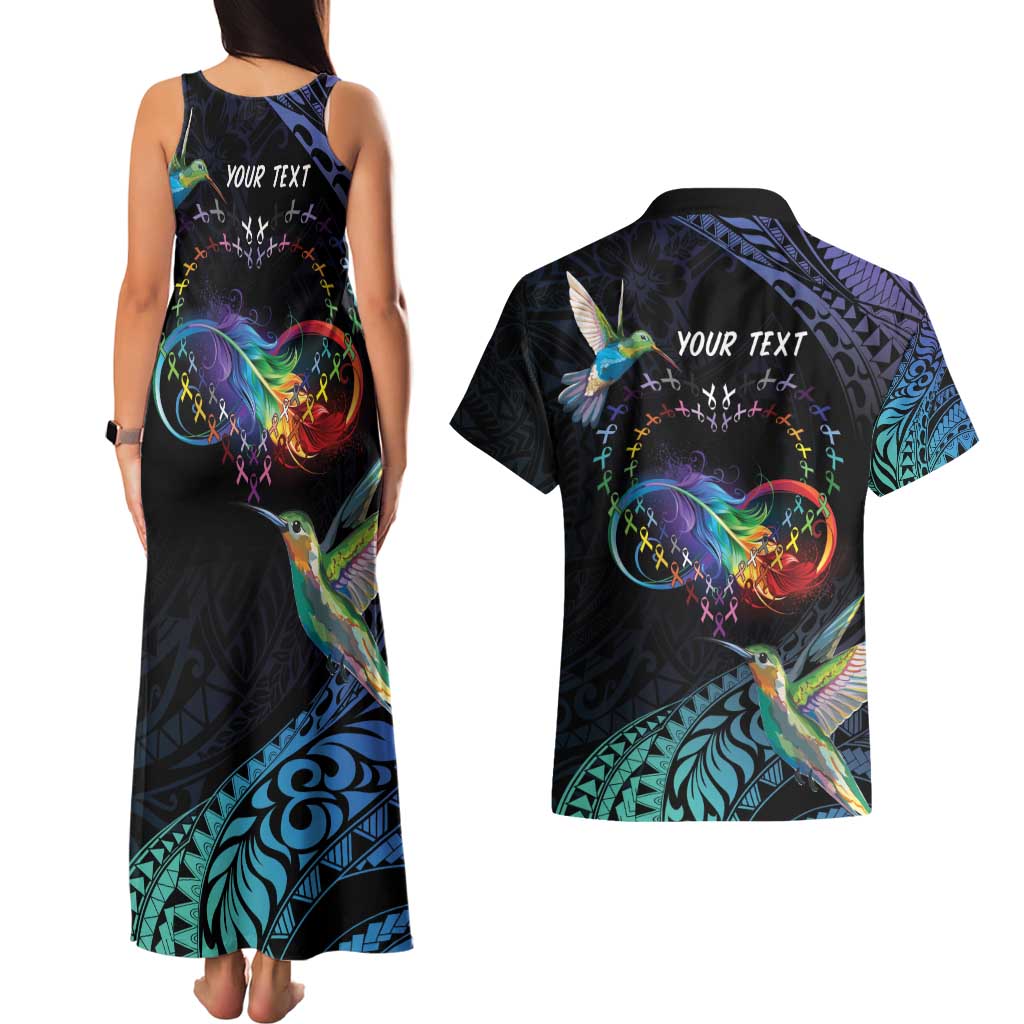 Polynesian Cancers Awareness Couples Matching Tank Maxi Dress and Hawaiian Shirt Hummingbird - Fly High Until We Meet Again LT7 - Polynesian Pride