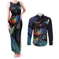 Polynesian Cancers Awareness Couples Matching Tank Maxi Dress and Long Sleeve Button Shirt Hummingbird - Fly High Until We Meet Again LT7 Colorful - Polynesian Pride