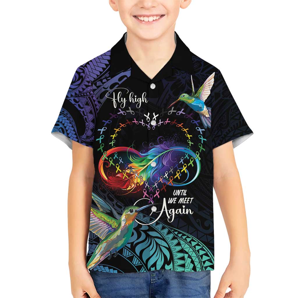 Polynesian Cancers Awareness Family Matching Long Sleeve Bodycon Dress and Hawaiian Shirt Hummingbird - Fly High Until We Meet Again LT7 Son's Shirt Colorful - Polynesian Pride
