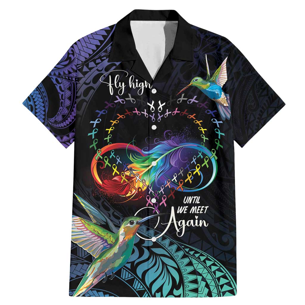 Polynesian Cancers Awareness Family Matching Mermaid Dress and Hawaiian Shirt Hummingbird - Fly High Until We Meet Again LT7 Dad's Shirt - Short Sleeve Colorful - Polynesian Pride