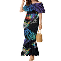 Polynesian Cancers Awareness Family Matching Mermaid Dress and Hawaiian Shirt Hummingbird - Fly High Until We Meet Again LT7 Mom's Dress Colorful - Polynesian Pride