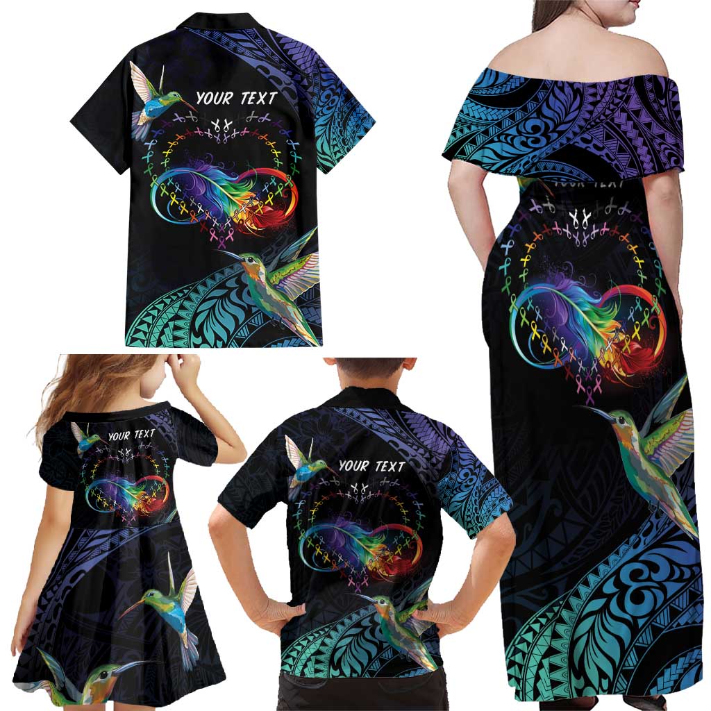 Polynesian Cancers Awareness Family Matching Off Shoulder Maxi Dress and Hawaiian Shirt Hummingbird - Fly High Until We Meet Again LT7 - Polynesian Pride