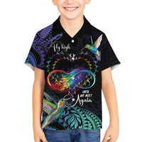 Polynesian Cancers Awareness Family Matching Off Shoulder Maxi Dress and Hawaiian Shirt Hummingbird - Fly High Until We Meet Again LT7 Son's Shirt Colorful - Polynesian Pride