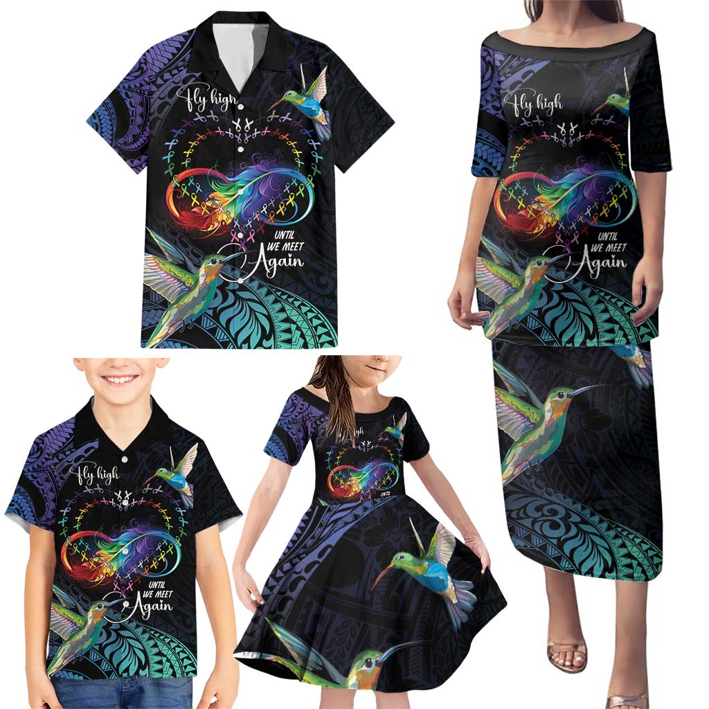 Polynesian Cancers Awareness Family Matching Puletasi and Hawaiian Shirt Hummingbird - Fly High Until We Meet Again LT7 - Polynesian Pride