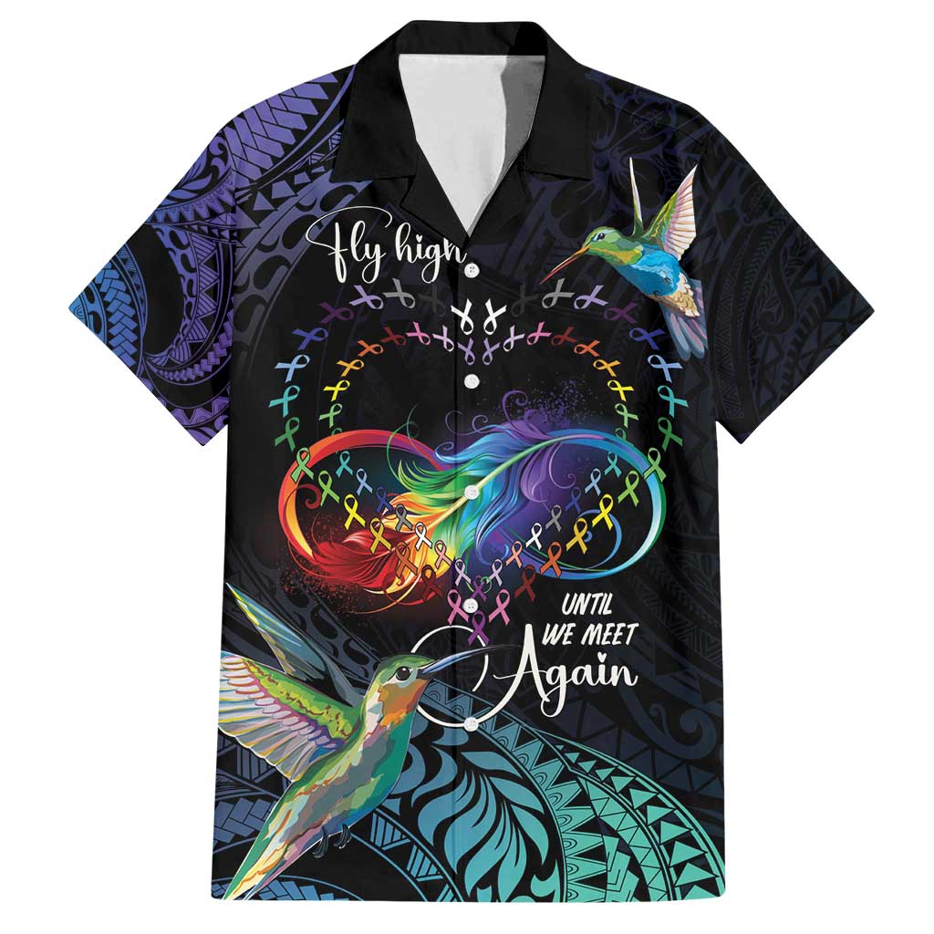 Polynesian Cancers Awareness Family Matching Puletasi and Hawaiian Shirt Hummingbird - Fly High Until We Meet Again LT7 Dad's Shirt - Short Sleeve Colorful - Polynesian Pride