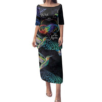 Polynesian Cancers Awareness Family Matching Puletasi and Hawaiian Shirt Hummingbird - Fly High Until We Meet Again LT7 Mom's Dress Colorful - Polynesian Pride