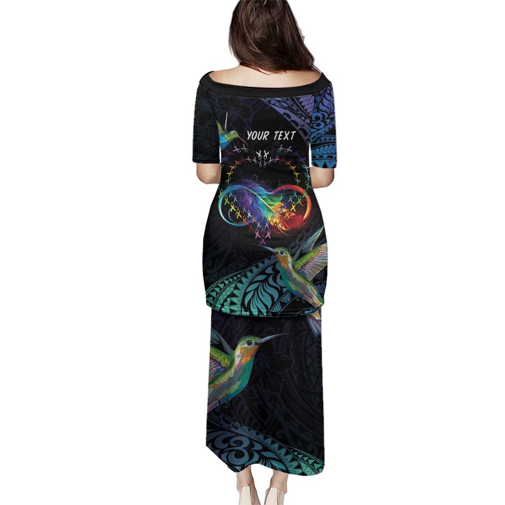 Polynesian Cancers Awareness Family Matching Puletasi and Hawaiian Shirt Hummingbird - Fly High Until We Meet Again LT7 - Polynesian Pride