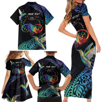 Polynesian Cancers Awareness Family Matching Short Sleeve Bodycon Dress and Hawaiian Shirt Hummingbird - Fly High Until We Meet Again LT7 - Polynesian Pride