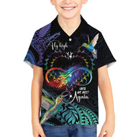 Polynesian Cancers Awareness Family Matching Short Sleeve Bodycon Dress and Hawaiian Shirt Hummingbird - Fly High Until We Meet Again LT7 Son's Shirt Colorful - Polynesian Pride