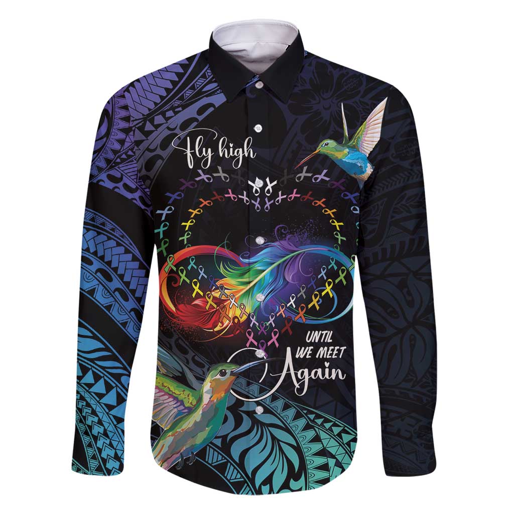 Polynesian Cancers Awareness Family Matching Summer Maxi Dress and Hawaiian Shirt Hummingbird - Fly High Until We Meet Again LT7 Dad's Shirt - Long Sleeve Colorful - Polynesian Pride