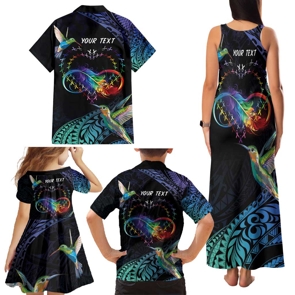 Polynesian Cancers Awareness Family Matching Tank Maxi Dress and Hawaiian Shirt Hummingbird - Fly High Until We Meet Again LT7 - Polynesian Pride