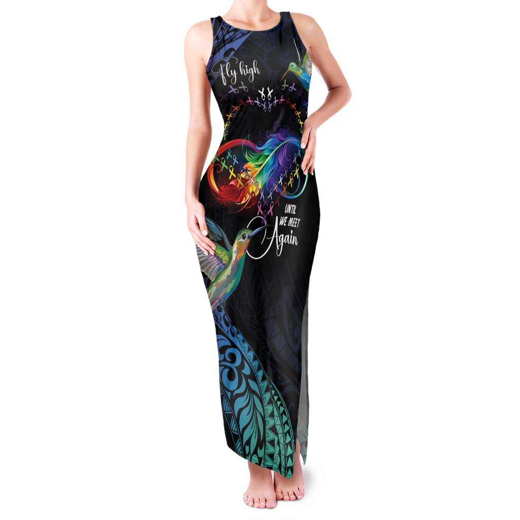 Polynesian Cancers Awareness Family Matching Tank Maxi Dress and Hawaiian Shirt Hummingbird - Fly High Until We Meet Again LT7 Mom's Dress Colorful - Polynesian Pride