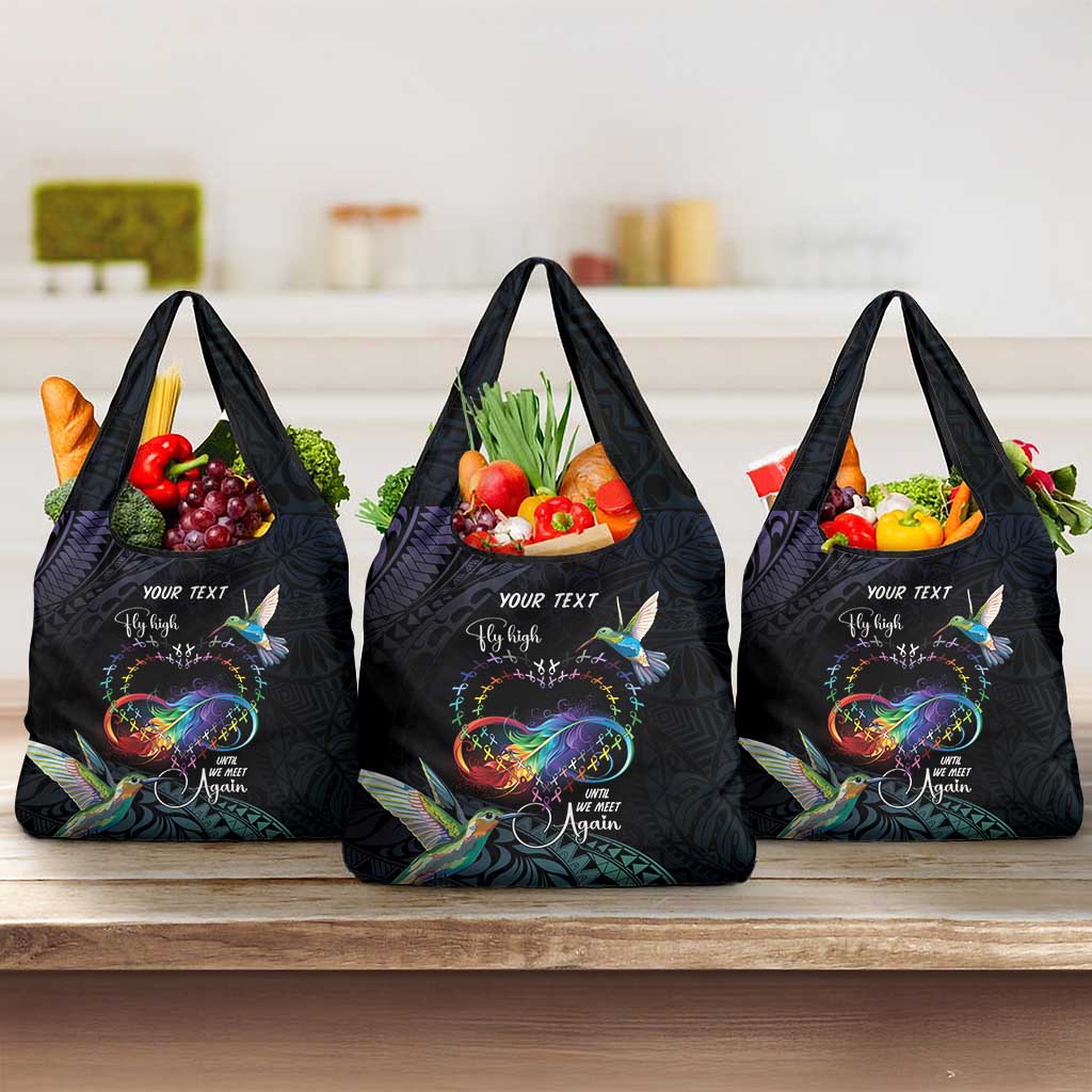 Polynesian Cancers Awareness Grocery Bag Hummingbird - Fly High Until We Meet Again