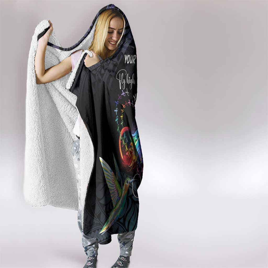 Polynesian Cancers Awareness Hooded Blanket Hummingbird - Fly High Until We Meet Again