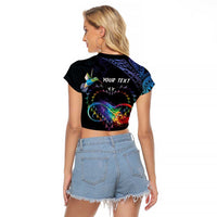 Polynesian Cancers Awareness Raglan Cropped T Shirt Hummingbird - Fly High Until We Meet Again