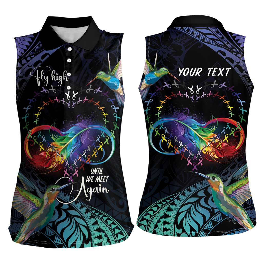 Polynesian Cancers Awareness Women Sleeveless Polo Shirt Hummingbird - Fly High Until We Meet Again LT7 - Polynesian Pride