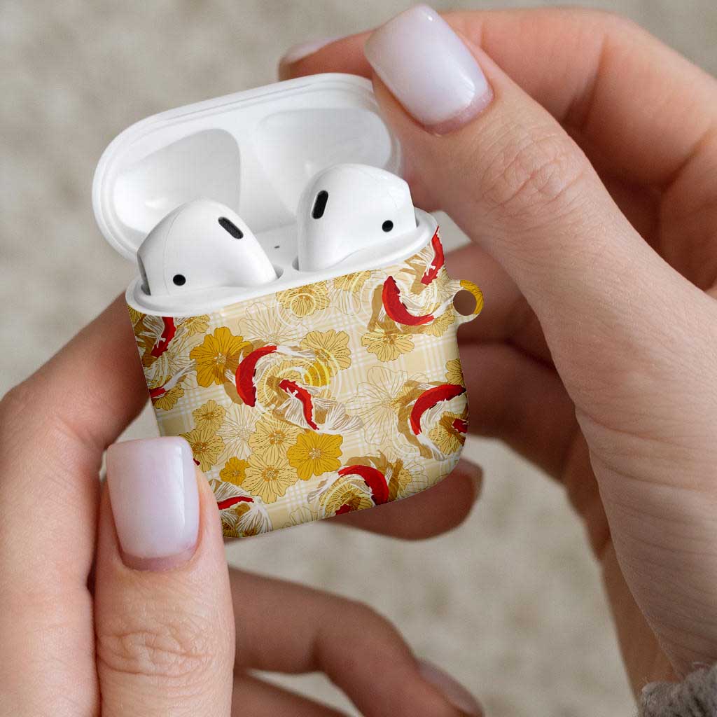 Beige Palaka Hawaii Aloha AirPods Case Koi Pond Mix Ilima Flowers - Polynesian Pride