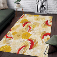 Beige Palaka Hawaii Aloha Area Rug Koi Pond Mix Ilima Flowers LT7 Cream Yellow - Polynesian Pride