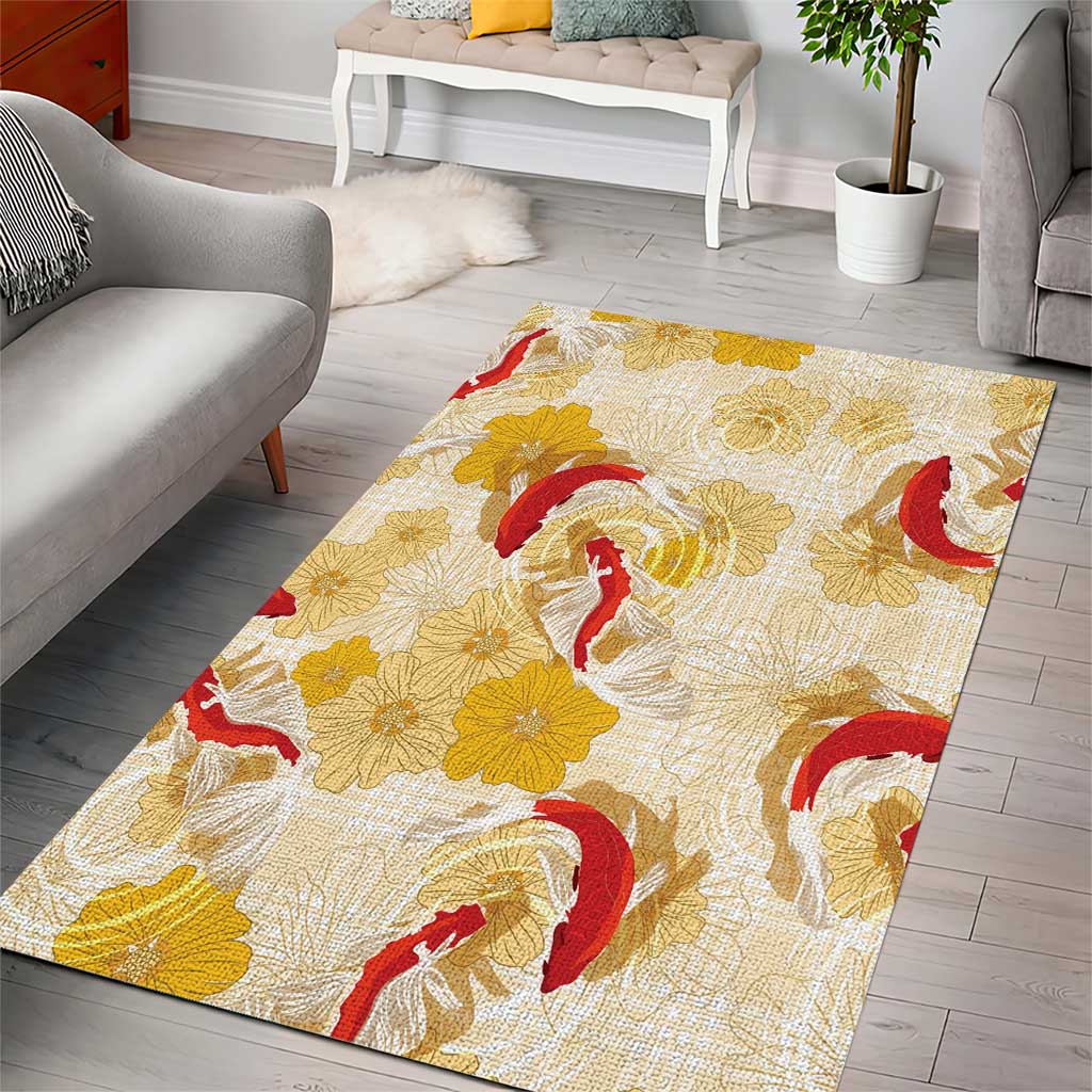 Beige Palaka Hawaii Aloha Area Rug Koi Pond Mix Ilima Flowers LT7 - Polynesian Pride