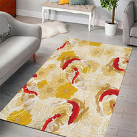 Beige Palaka Hawaii Aloha Area Rug Koi Pond Mix Ilima Flowers LT7 - Polynesian Pride