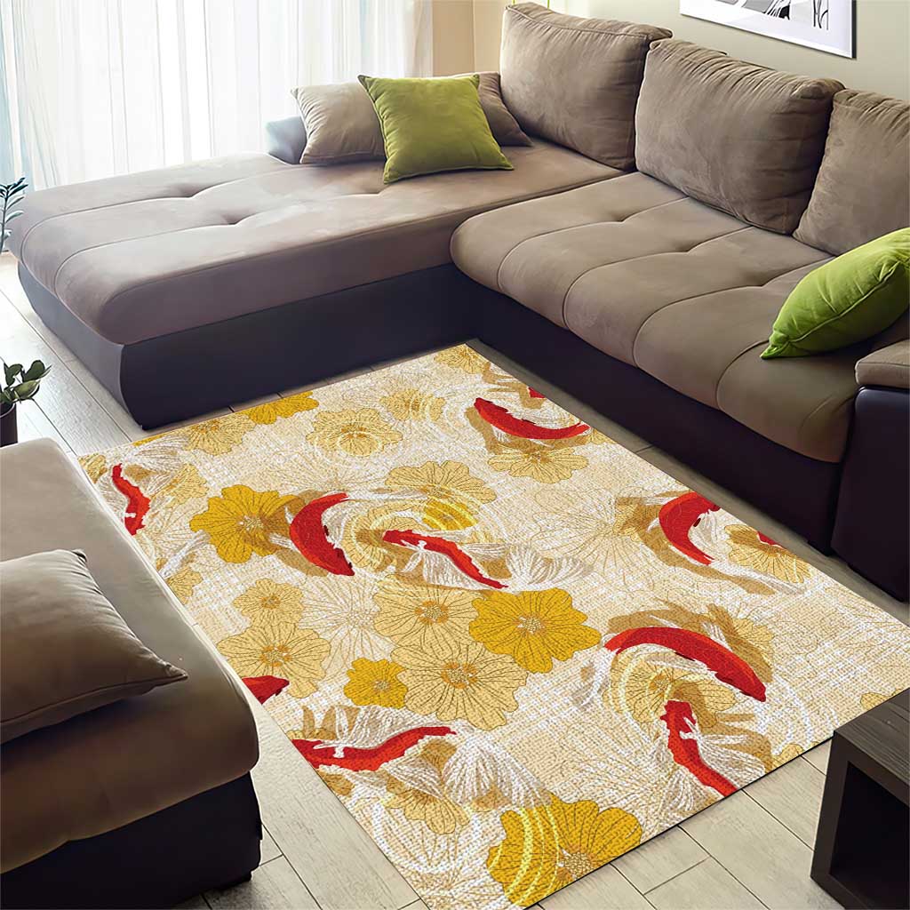 Beige Palaka Hawaii Aloha Area Rug Koi Pond Mix Ilima Flowers LT7 - Polynesian Pride