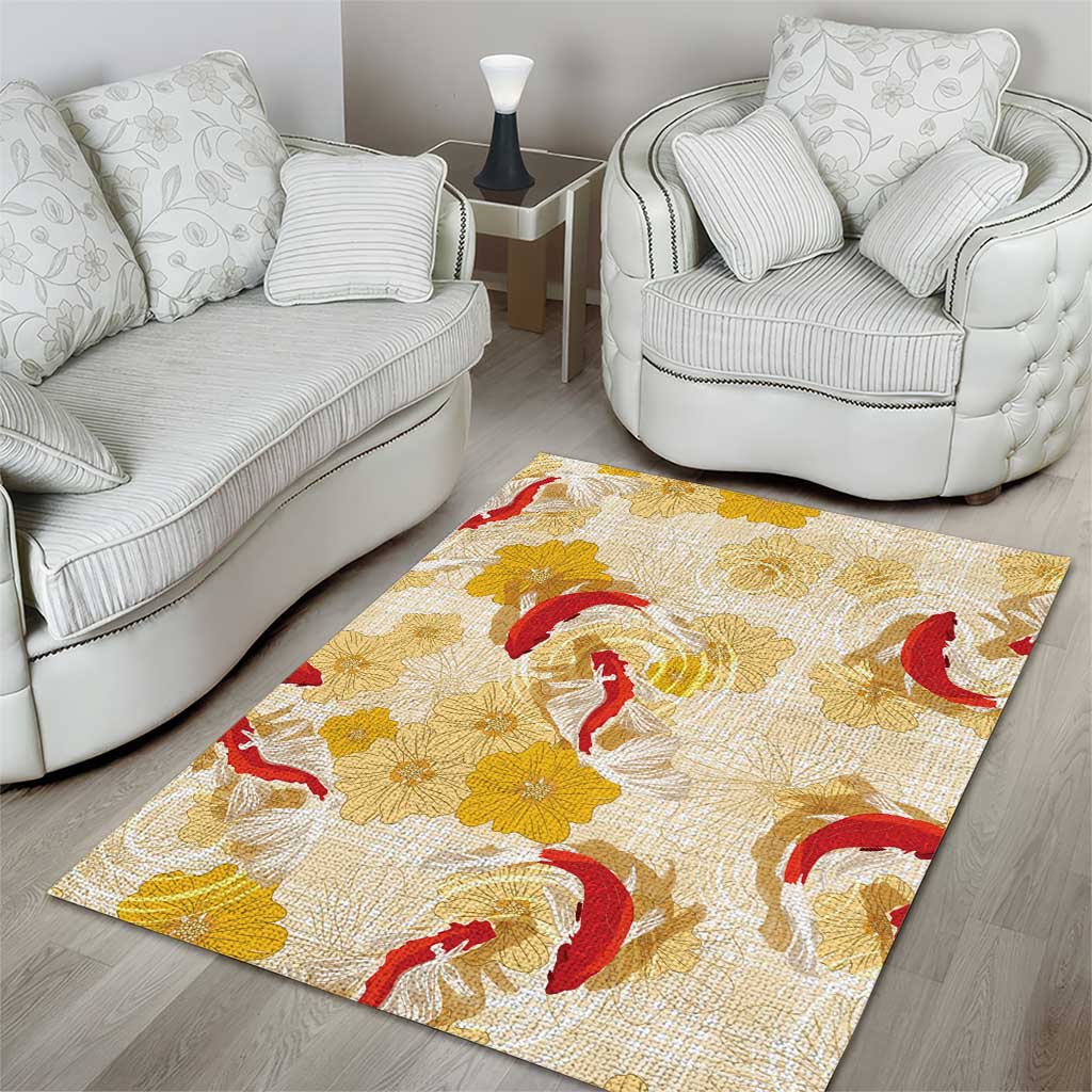 Beige Palaka Hawaii Aloha Area Rug Koi Pond Mix Ilima Flowers LT7 - Polynesian Pride