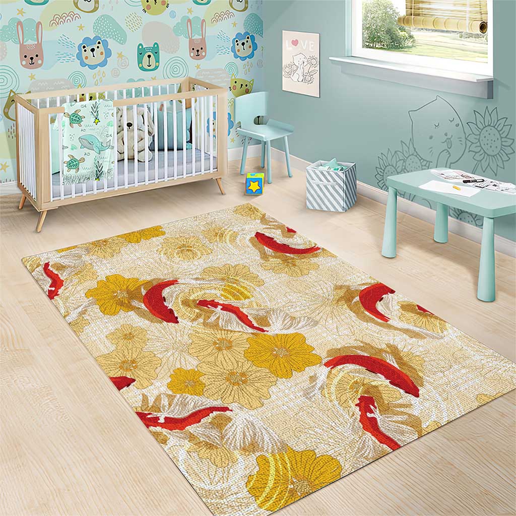 Beige Palaka Hawaii Aloha Area Rug Koi Pond Mix Ilima Flowers LT7 - Polynesian Pride
