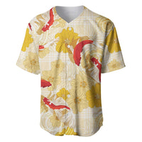 Beige Palaka Hawaii Aloha Baseball Jersey Koi Pond Mix Ilima Flowers - Polynesian Pride