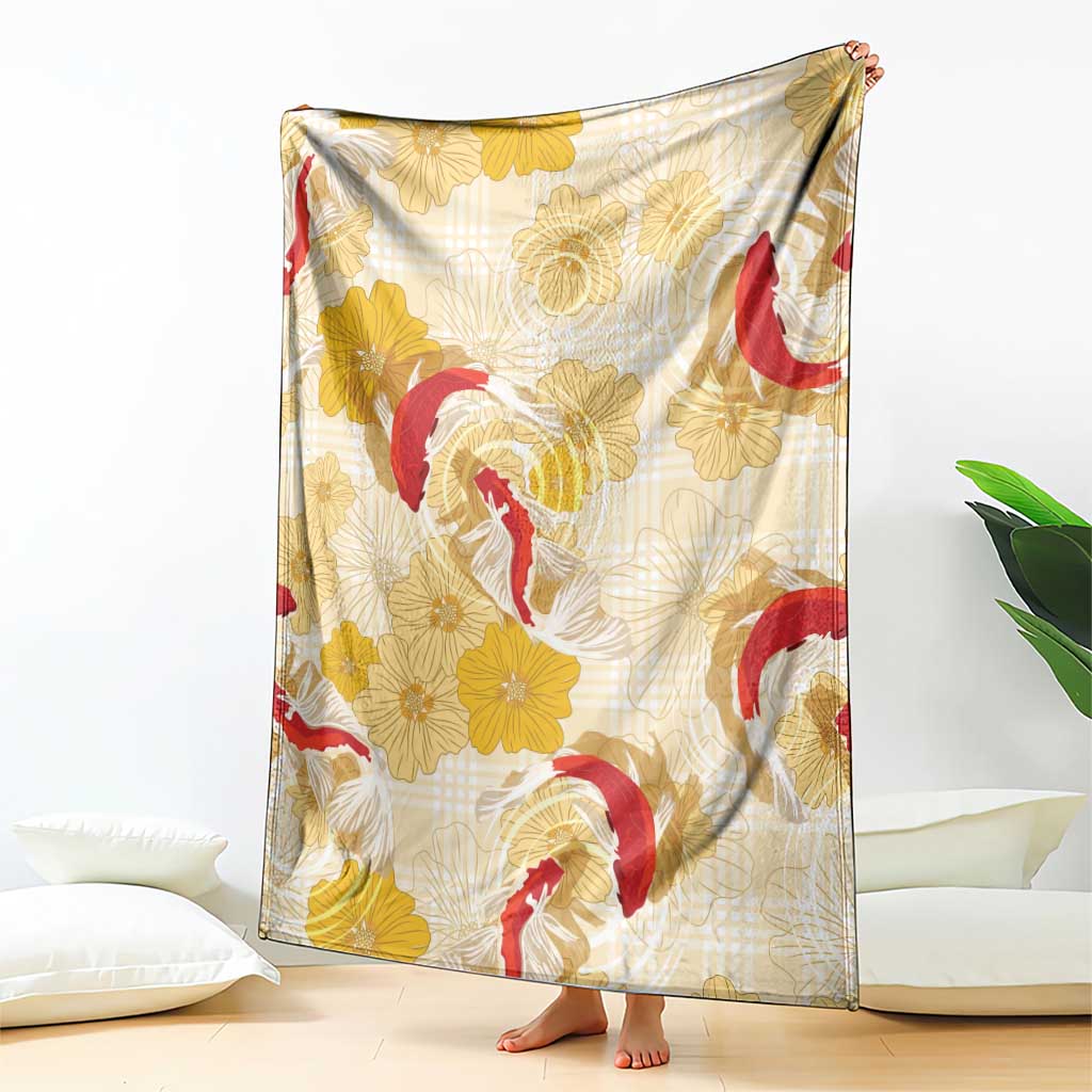 Beige Palaka Hawaii Aloha Blanket Koi Pond Mix Ilima Flowers LT7 - Polynesian Pride